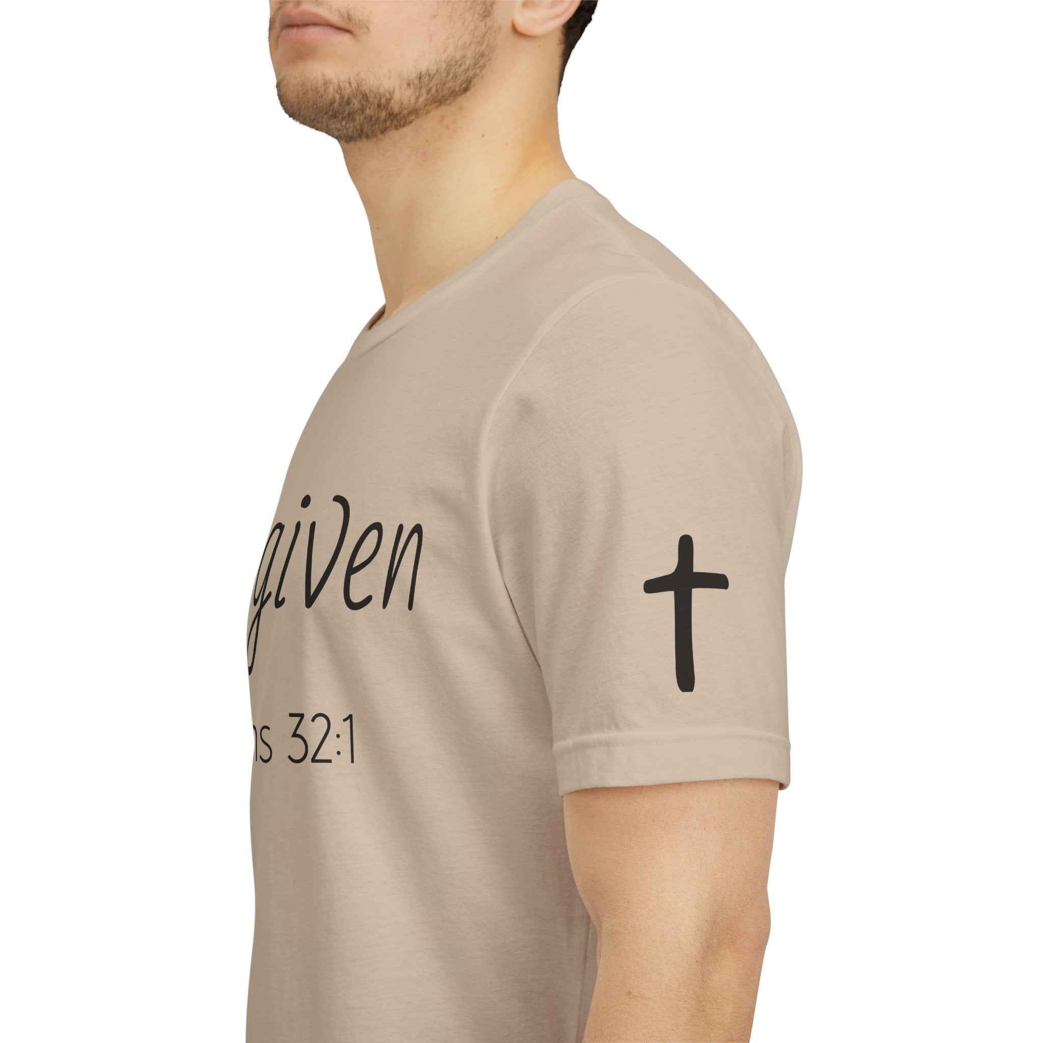 Forgiven Psalms 32:1 Tee | Christian Faith Shirt with Sleeve Cross