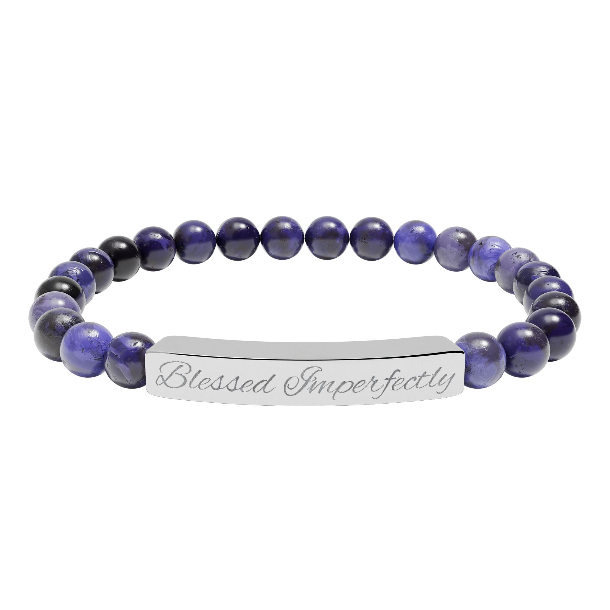 Engraved Natural Stone Stretch Bracelet | Personalized Bar Stone Bracelet