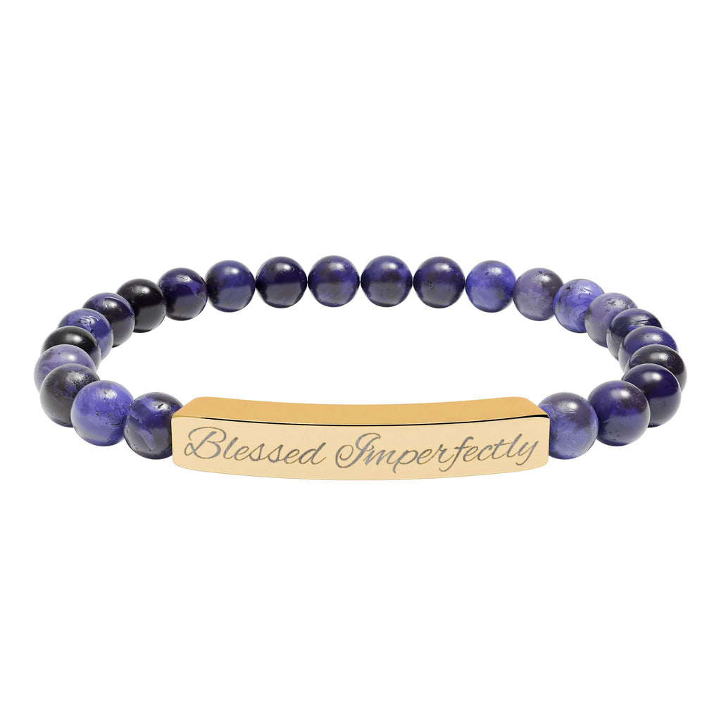 Engraved Natural Stone Stretch Bracelet | Personalized Bar Stone Bracelet