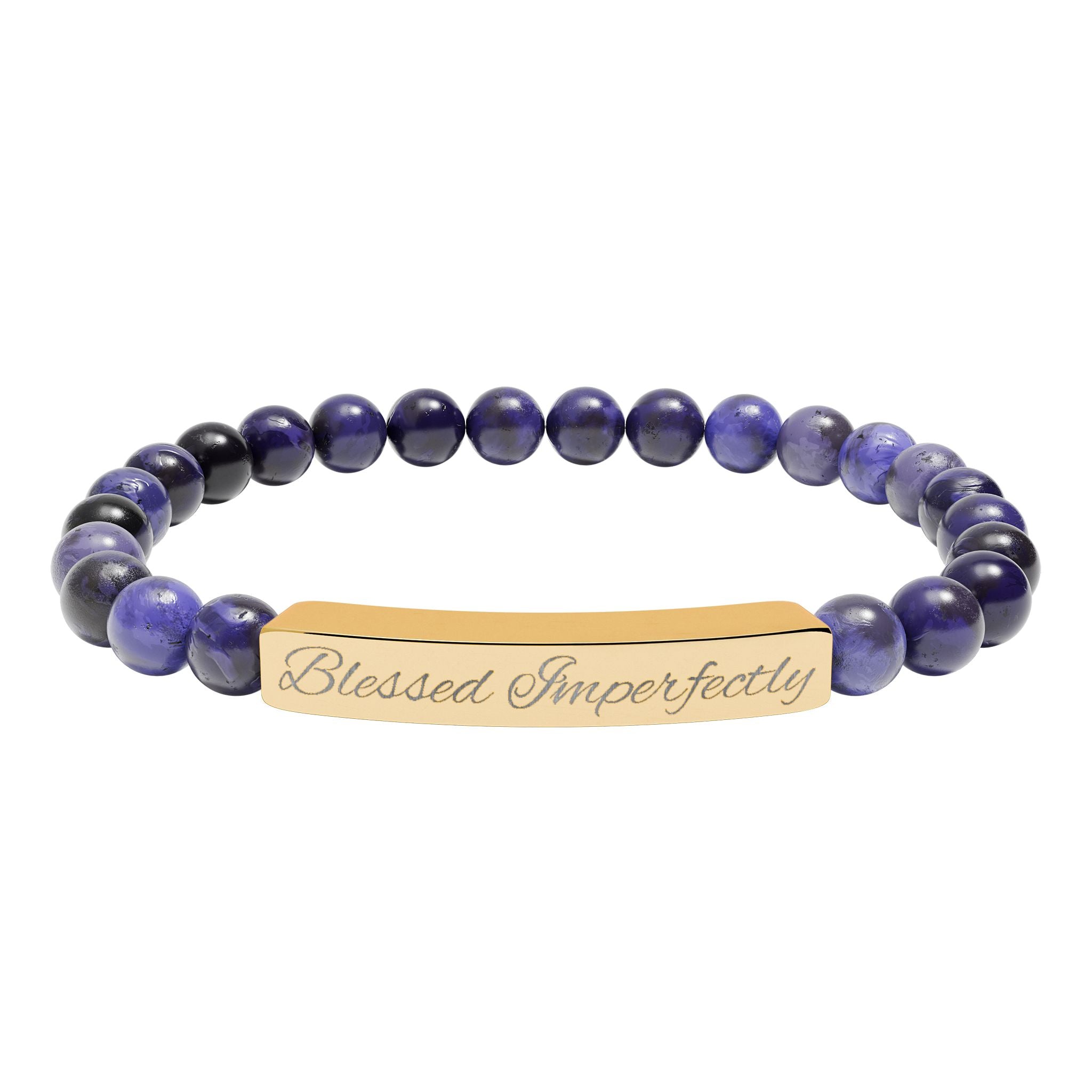 Engraved Natural Stone Stretch Bracelet | Personalized Bar Stone Bracelet