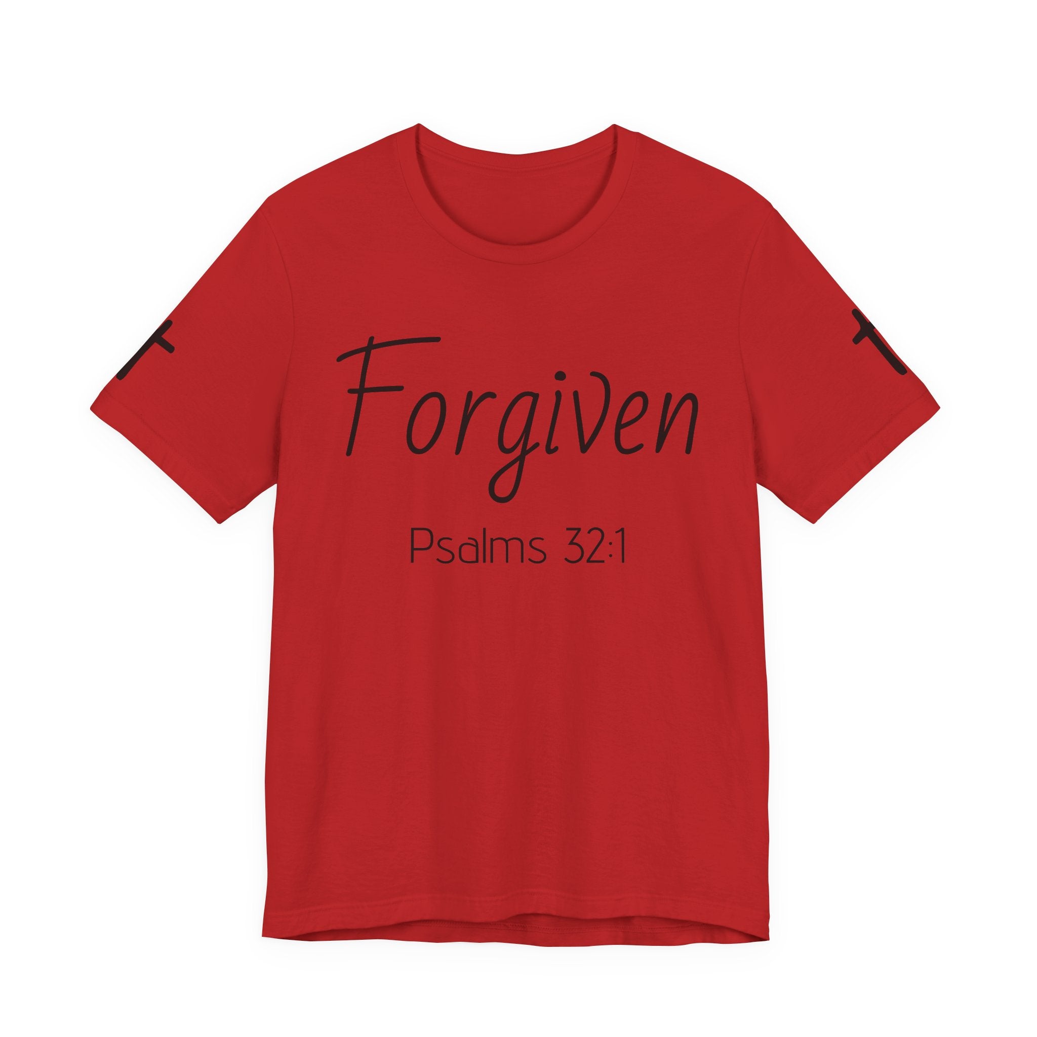 Forgiven Psalms 32:1 Tee | Christian Faith Shirt with Sleeve Cross