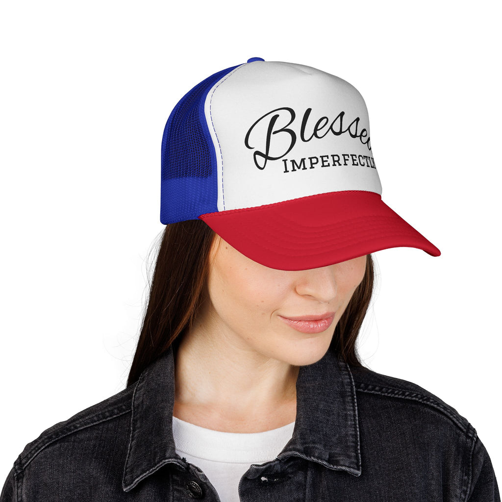 Blessed Imperfectly Trucker Cap | Script Logo Mesh Hat