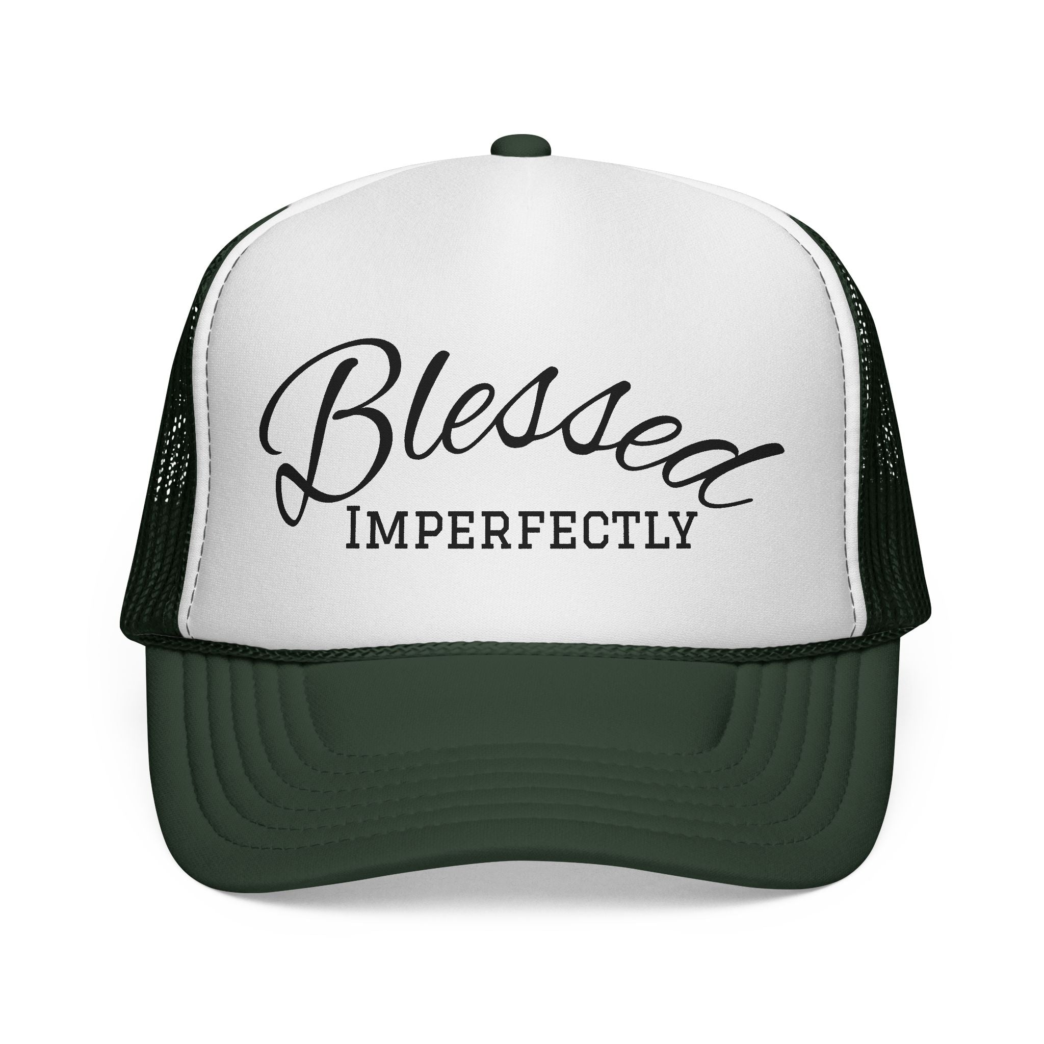 Blessed Imperfectly Trucker Cap | Script Logo Mesh Hat