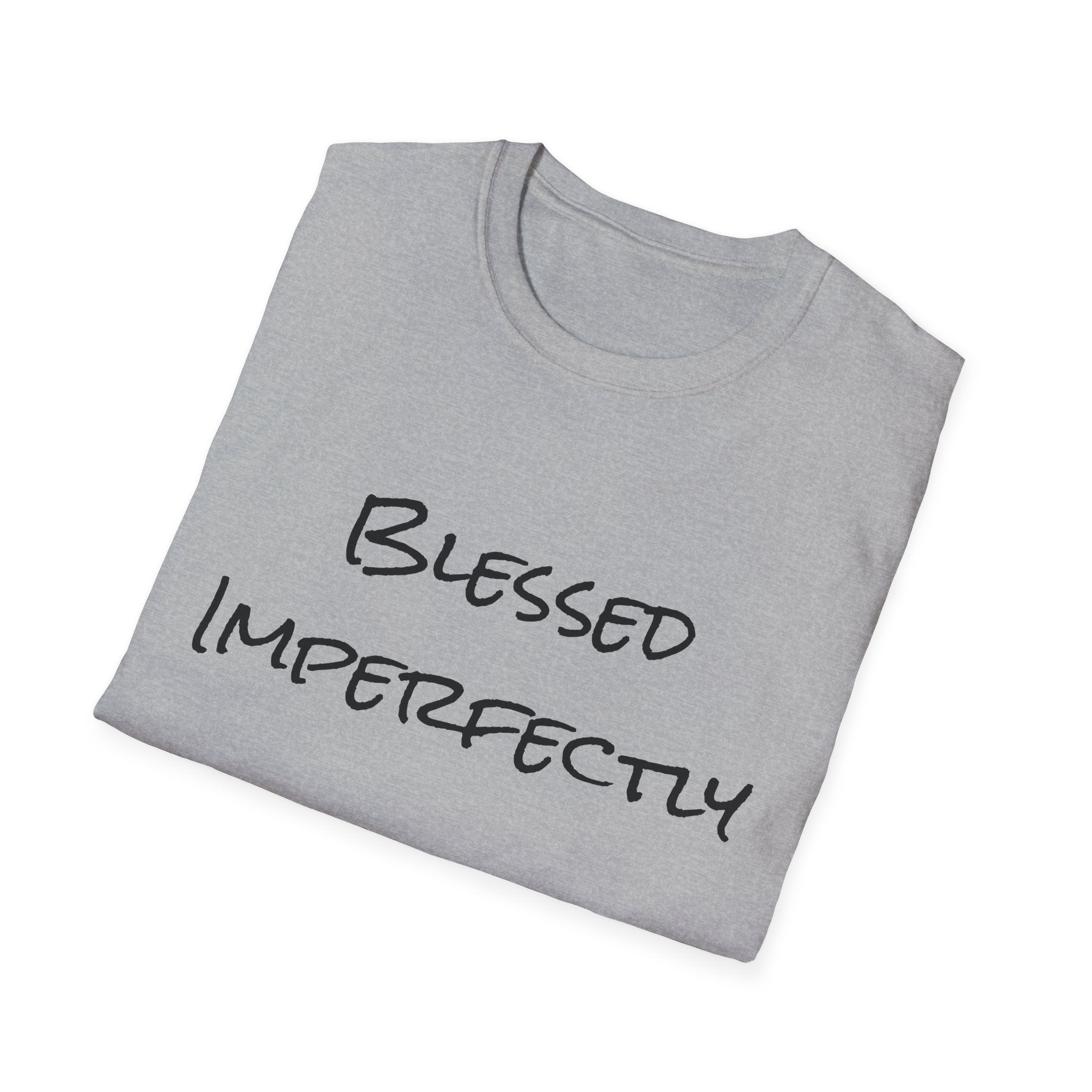 Blessed Imperfectly T-Shirt | handwritten script, inspirational faith tee