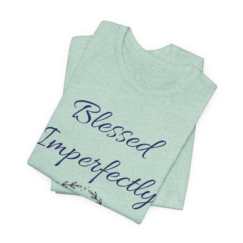 Blessed Imperfectly tee | Inspirational Script Heart Wreath Shirt