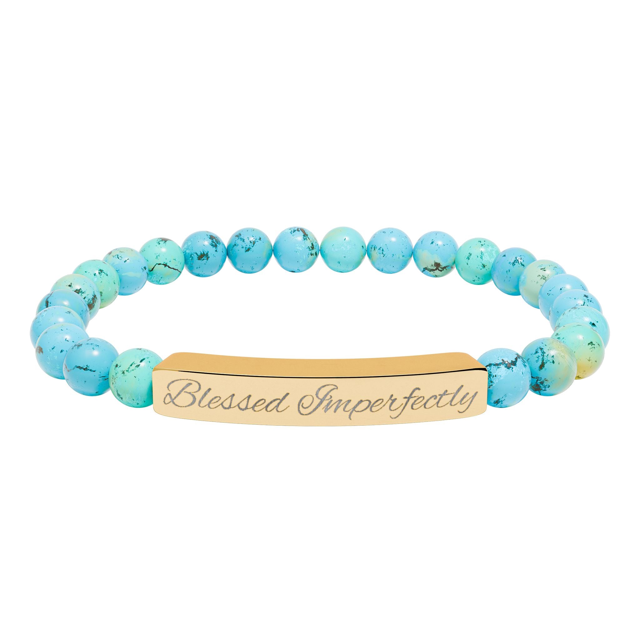 Engraved Natural Stone Stretch Bracelet | Personalized Bar Stone Bracelet