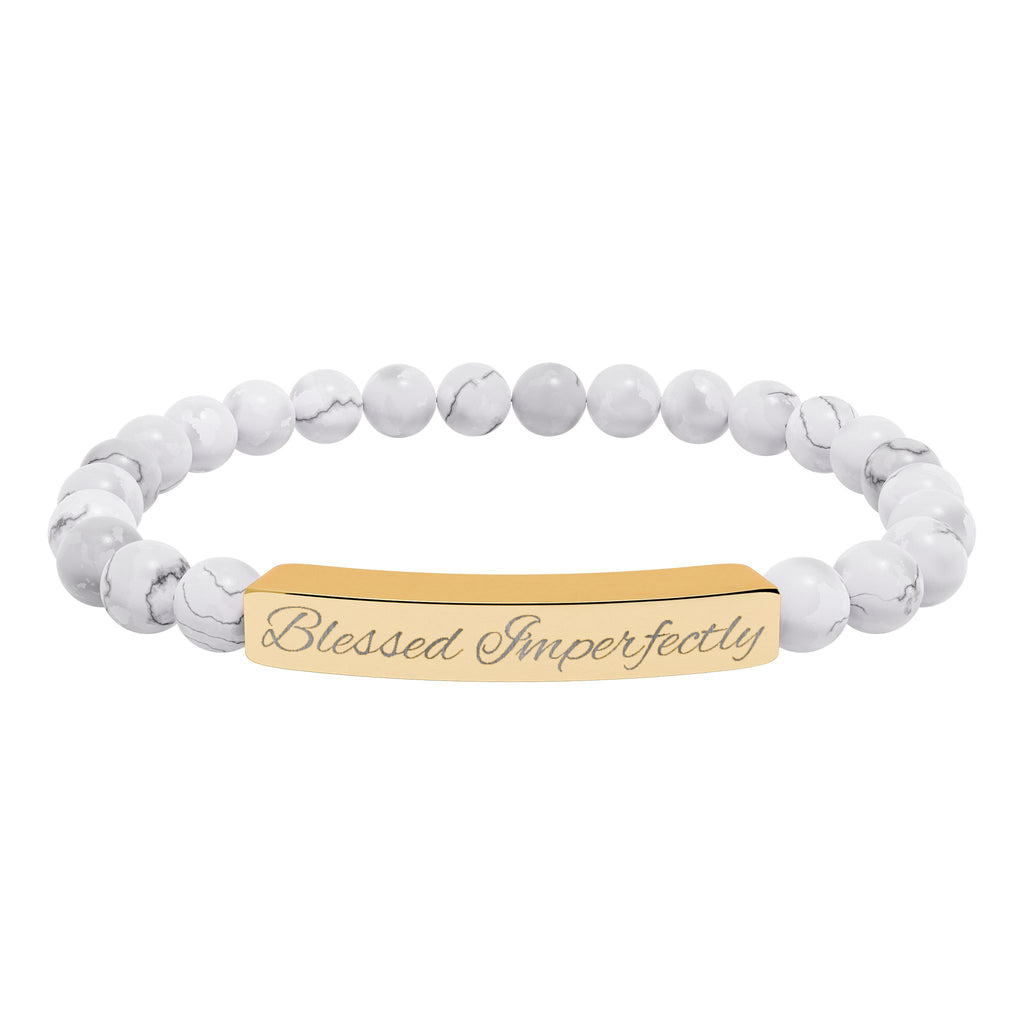 Engraved Natural Stone Stretch Bracelet | Personalized Bar Stone Bracelet