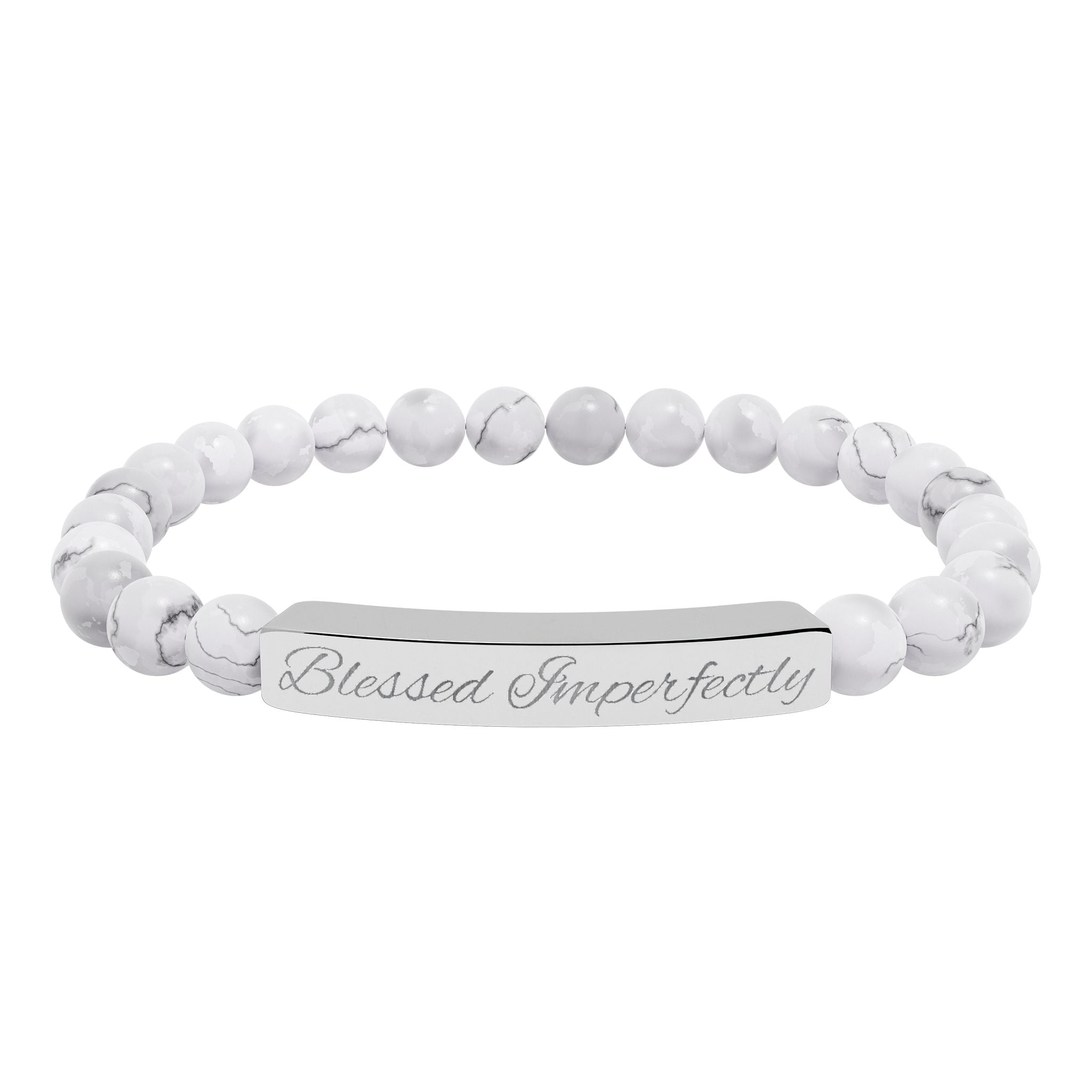 Engraved Natural Stone Stretch Bracelet | Personalized Bar Stone Bracelet