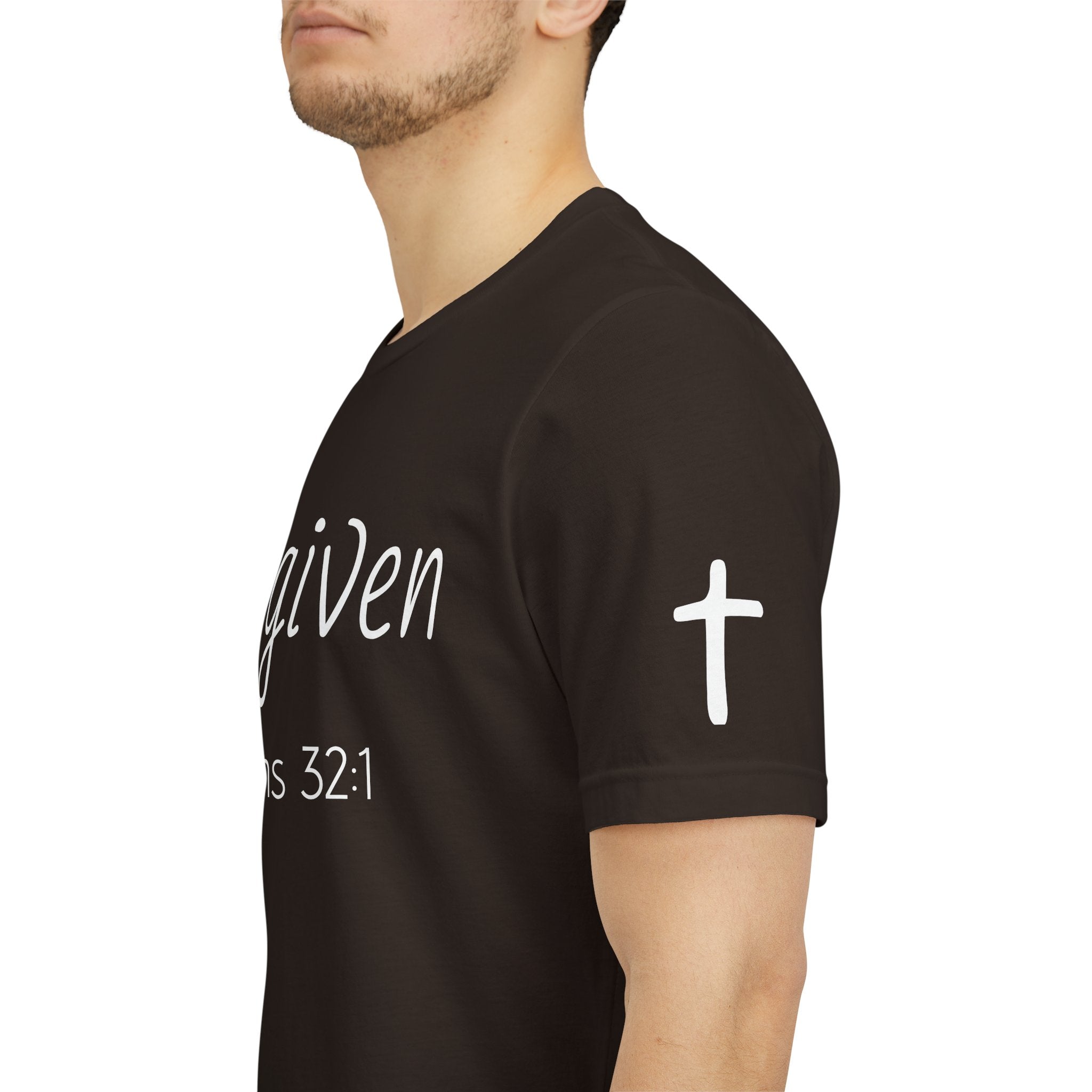 Forgiven Psalms 32:1 Tee | Christian Faith Shirt with Sleeve Cross