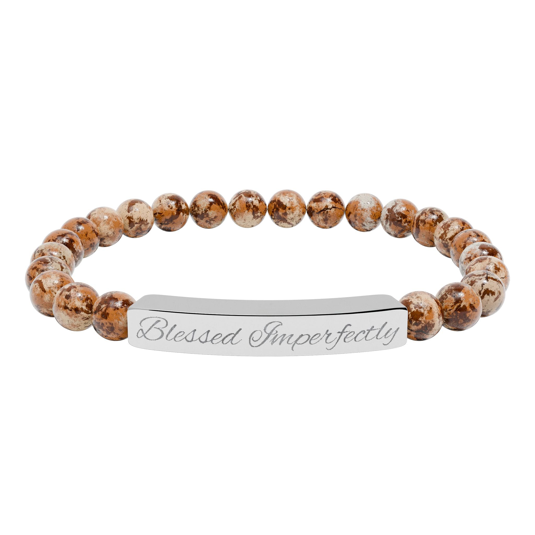 Engraved Natural Stone Stretch Bracelet | Personalized Bar Stone Bracelet