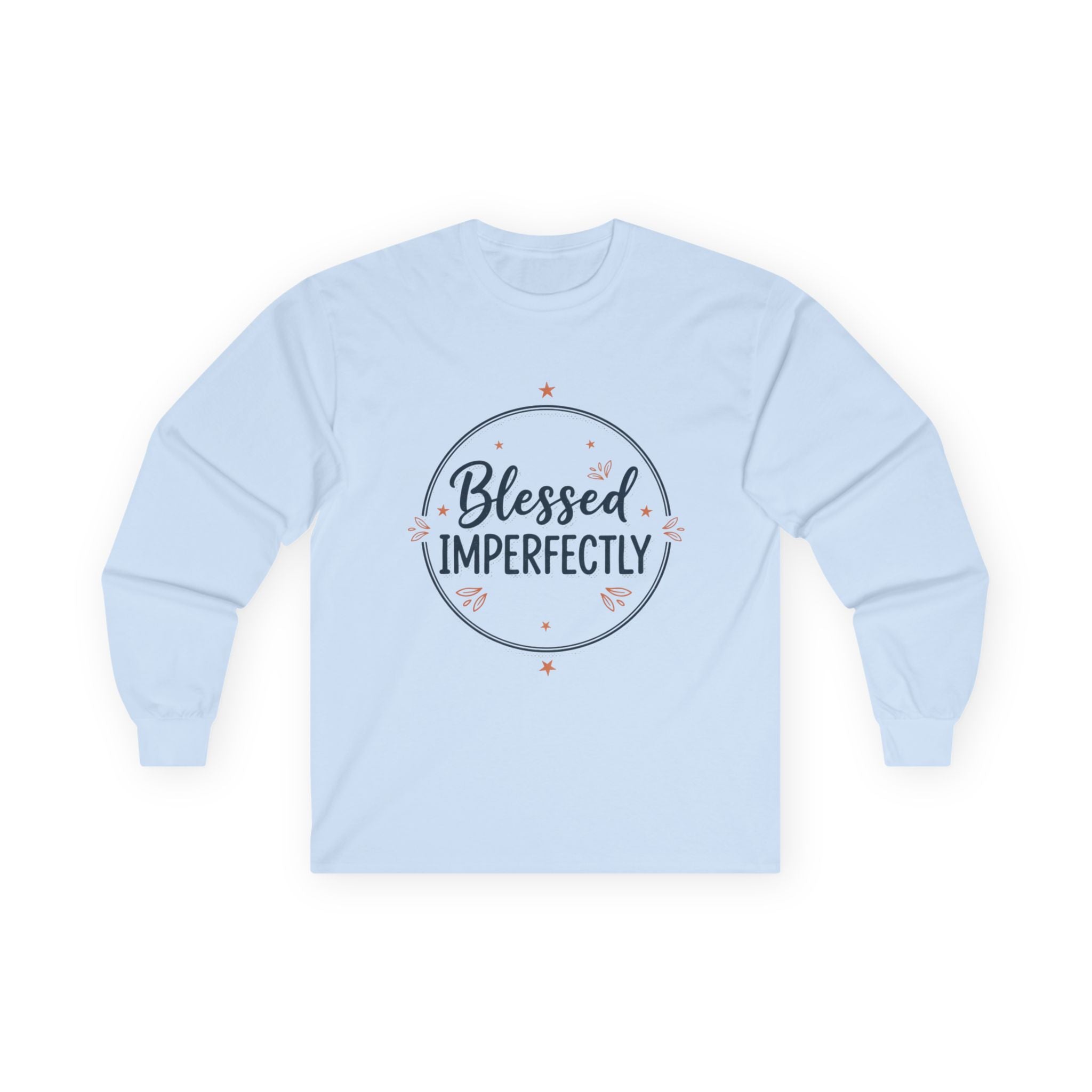 Blessed Imperfectly Long Sleeve Tee | Faith Typography, Minimal Circle Design